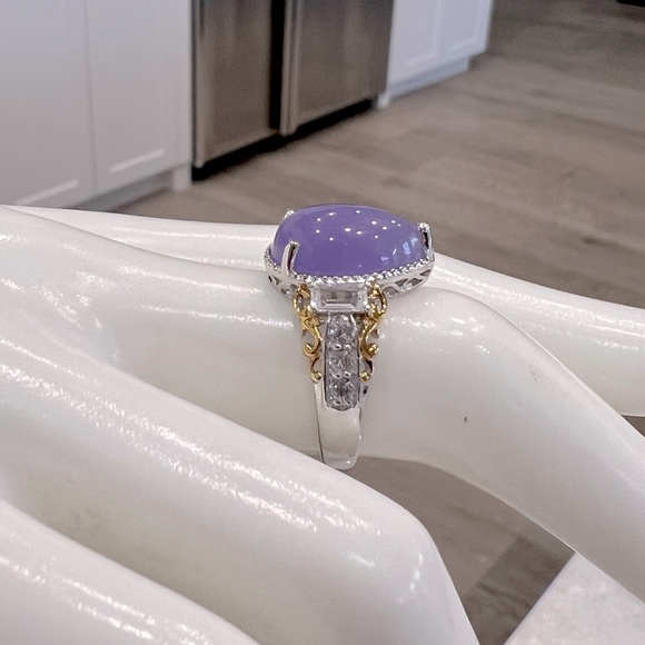 Burmese Purple Jade White Topaz 14K YG Sterling Silver Ring - Picture 9 of 12
